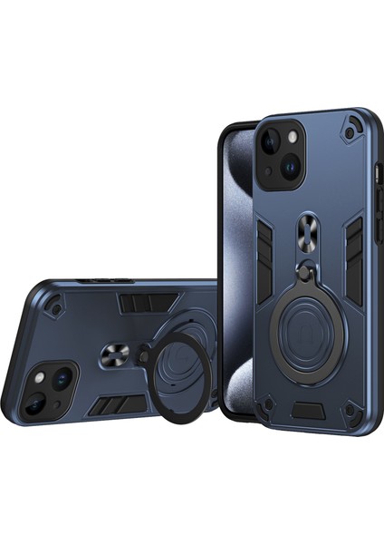 Anti-Düşme Telefon Kılıfı iPhone 14 Için Kılıf Dönebilen Kickstand Pc + Tpu Düşme Koruması Telefon Kapağı-Mavi (Yurt Dışından)