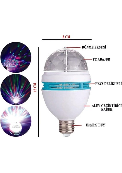 Osohome Renkli LED Döner Başlıklı Disko Topu Ampul Gece Lambası 3 Watt E27 Duylu Renkli Disco Ampul