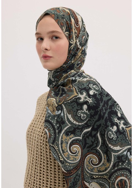 Etnıc Paısley Desen Şal Derin Yeşil modelleri