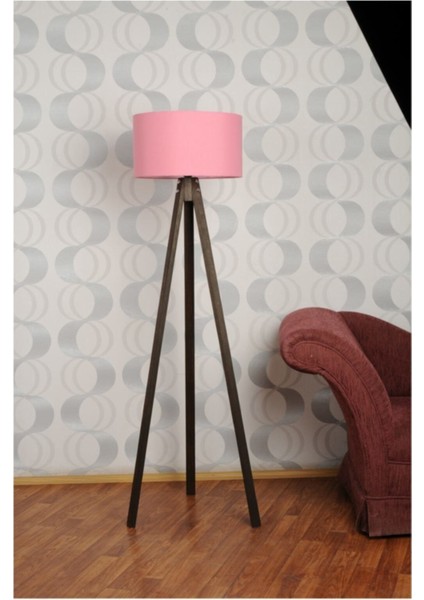 3 Ayaklı Tripod Lambader Abajur Kumaş Başlık---Pembe-C