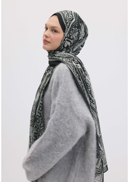 Etnıc Floral Desen Şal Siyah