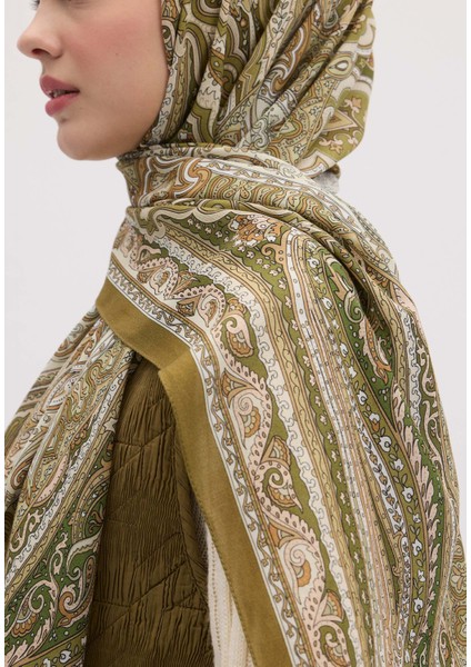 Etnıc Floral Desen Şal Zeytin Yeşili modelleri
