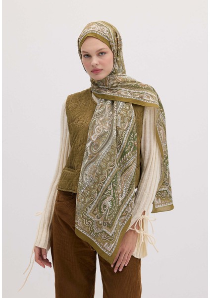 Etnıc Floral Desen Şal Zeytin Yeşili fırsatları
