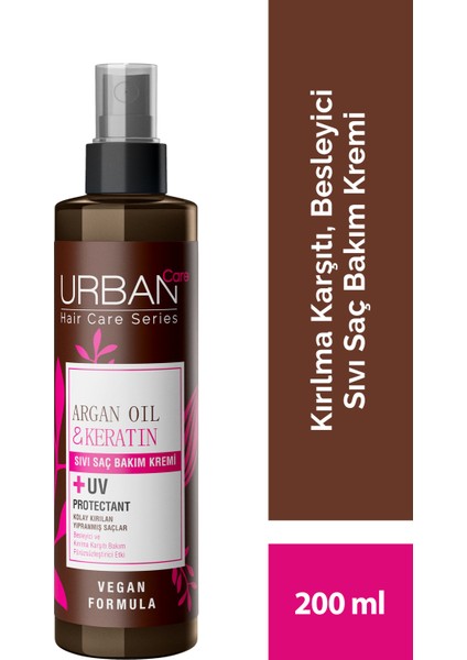 URBAN Care Argan Yağı Kolay Kırılan Yıpranmış Saçlara Özel Sıvı Saç Bakım Kremi-Vegan-200 ML x 2