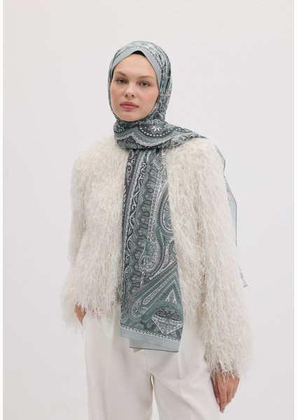 Etnıc Floral Desen Şal Gümüş