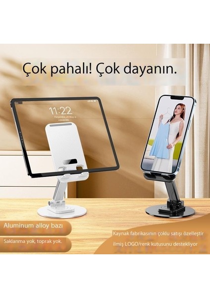 Dönen Teleskopik Katlanır Disk Metal Ağırlıklı Masaüstü Cep Telefonu Tablet Tembel Standı (Yurt Dışından)