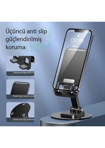 Dönen Teleskopik Katlanır Disk Metal Ağırlıklı Masaüstü Cep Telefonu Tablet Tembel Standı (Yurt Dışından)