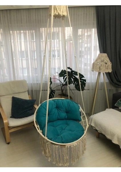 Makrome Özel Örgü Salıncak Hamak Pamuk Ip 60 x 80 Turkuaz Yastık