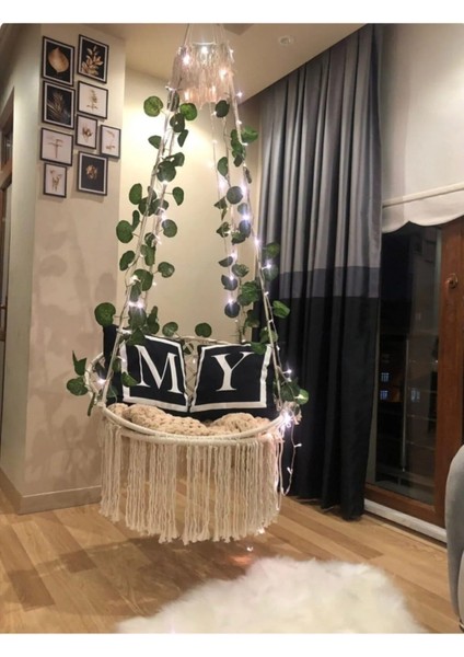 Makrome Özel Örgü Salıncak Hamak Pamuk Ip 60 x 80 Turkuaz Yastık