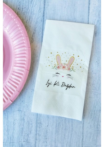 Tavşan Konsept Baskılı Doğum Günü Peçetesi 20'li
