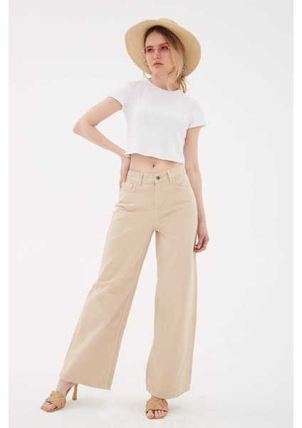 Fashıon Frıends Kadın Yüksek Bel Geniş Paça Pantolon 23Y-PNT0297K1