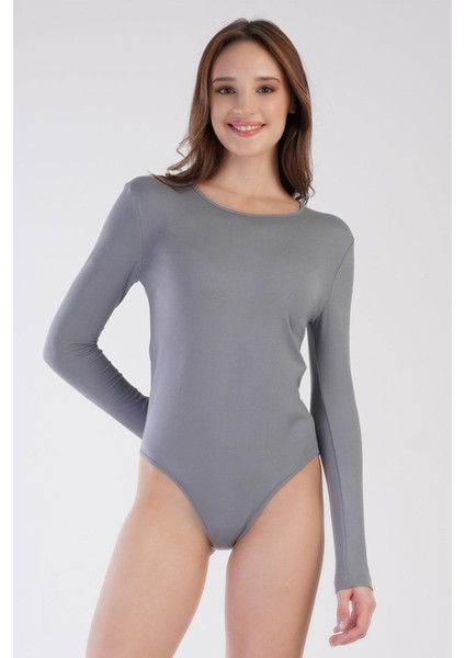 Kadın Çift Taş Işlemeli Şardonlu Ince Yumuşacık Kumaş Gri Thermal Çıtçıtlı Body C2T0N0O903
