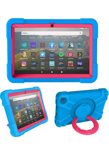 For Fire Hd8 (2020) Pc + Silikon Kılıf Mavi + Gül Kırmızı (Yurt Dışından)