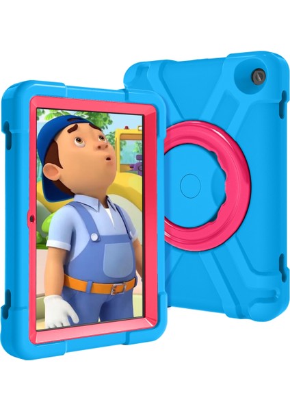 For Fire Hd8 (2020) Pc + Silikon Kılıf Mavi + Gül Kırmızı (Yurt Dışından)