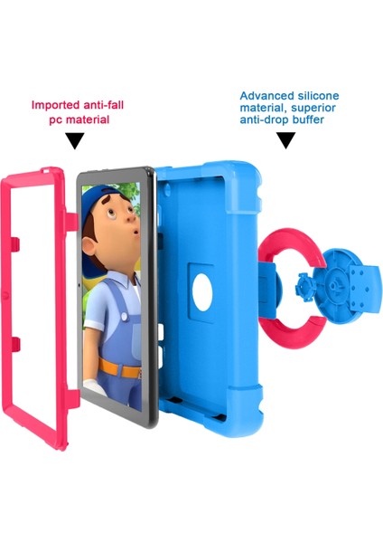 For Fire Hd8 (2020) Pc + Silikon Kılıf Mavi + Gül Kırmızı (Yurt Dışından)