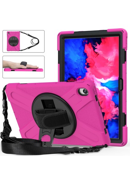 Darbeye Dayanıklı Silikon + Pc Kılıfı Lenovo Tab P11 TB-J606F Gül Kırmızı (Yurt Dışından)