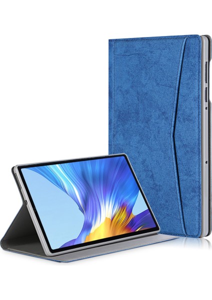 Lenovo Tab M10 Plus Mermer Kumaş Dokulu Deri Kılıf Koyu Mavi (Yurt Dışından)