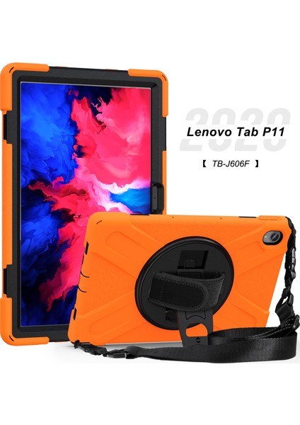 Darbeye Dayanıklı Silikon + Pc Kılıfı Lenovo Tab P11 TB-J606F Turuncu (Yurt Dışından)