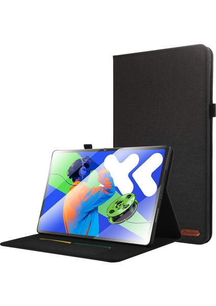 Lenovo Tab P12 12.7 2025 Siyah Için Kumaş Deri Kılıf (Yurt Dışından)