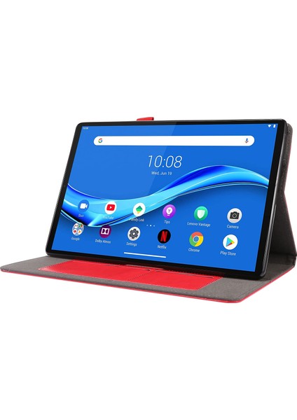 Lenovo M10 Plus 2 Katlanır Pu Deri Kılıf Kırmızı (Yurt Dışından)