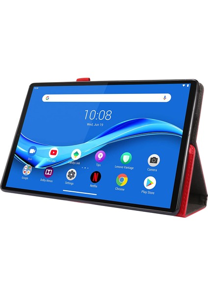 Lenovo M10 Plus 2 Katlanır Pu Deri Kılıf Kırmızı (Yurt Dışından)