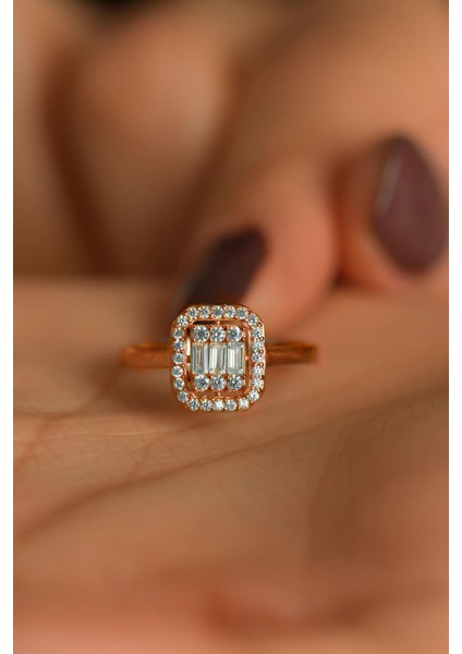 925 Ayar Zirkon Taşlı Rose 3 Sıra Ayarlanabilir Baget Gümüş Yüzük