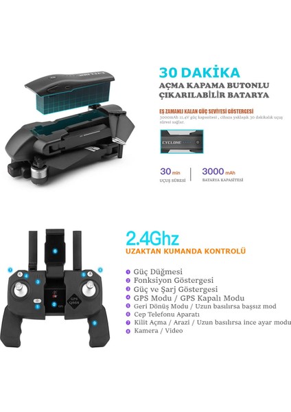 30DK Uçuş 4K 5g Wifi Gps Drone Çift Eksen Gimbal Kamera Fırçasız Motor Katlanabilir Taşıma Çantalı