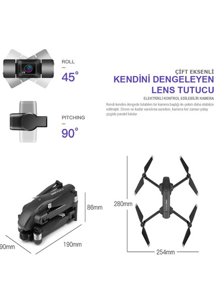 30DK Uçuş 4K 5g Wifi Gps Drone Çift Eksen Gimbal Kamera Fırçasız Motor Katlanabilir Taşıma Çantalı