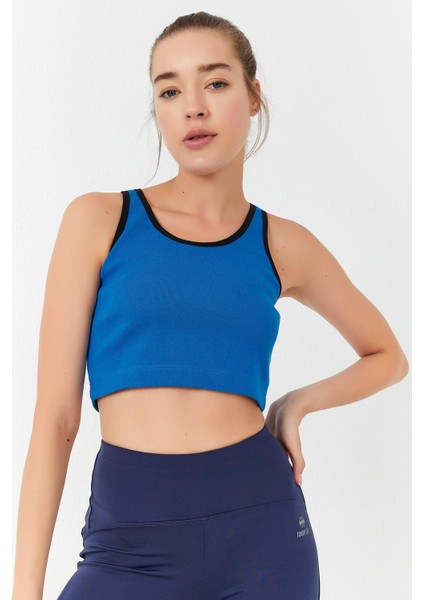 Turkuaz Basic Sıfır Kol Dar Kalıp U Yaka Kadın Crop Top Atlet - 97162