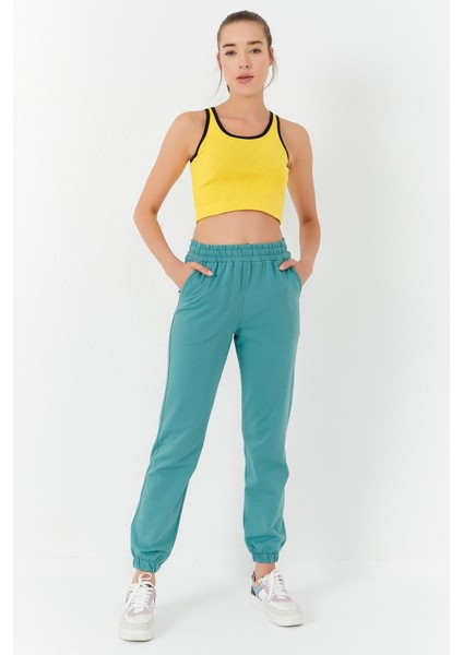 Sarı Basic Sıfır Kol Dar Kalıp U Yaka Kadın Crop Top Atlet - 97162