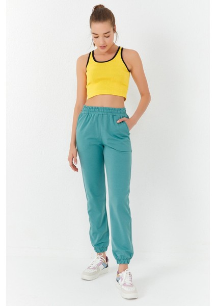 Sarı Basic Sıfır Kol Dar Kalıp U Yaka Kadın Crop Top Atlet - 97162