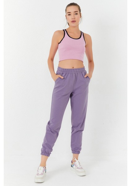 Pembe Basic Sıfır Kol Dar Kalıp U Yaka Kadın Crop Top Atlet - 97162