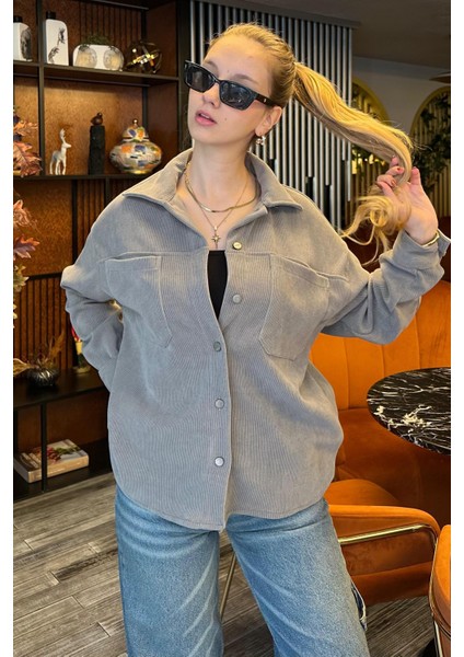 Gri Cep Detaylı Kadın Gömlek MG2241 modelleri