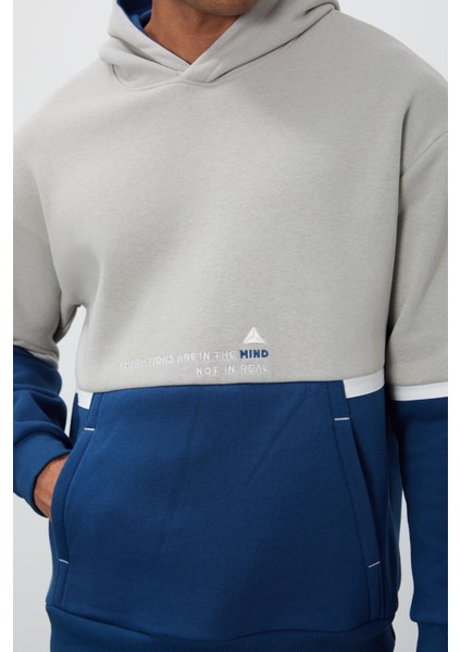 Taş Pamuklu Kalın Içi Tüylü Yumuşak Dokulu Comfort Fit Nakışlı Erkek Sweatshirt - 88417