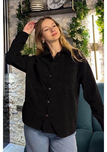 Siyah Cep Detaylı Kadın Gömlek MG2241