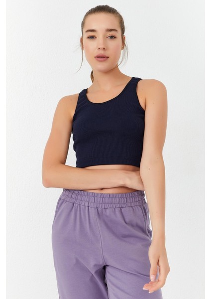 Indigo Basic Sıfır Kol Dar Kalıp U Yaka Kadın Crop Top Atlet - 97160