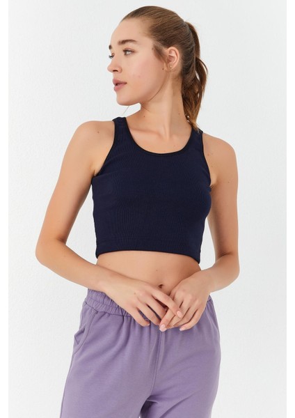 Indigo Basic Sıfır Kol Dar Kalıp U Yaka Kadın Crop Top Atlet - 97160