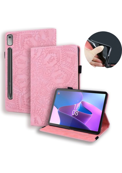 Lenovo Tab P12 12.7 Pembe Kabartmalı Deri Kılıf (Yurt Dışından)