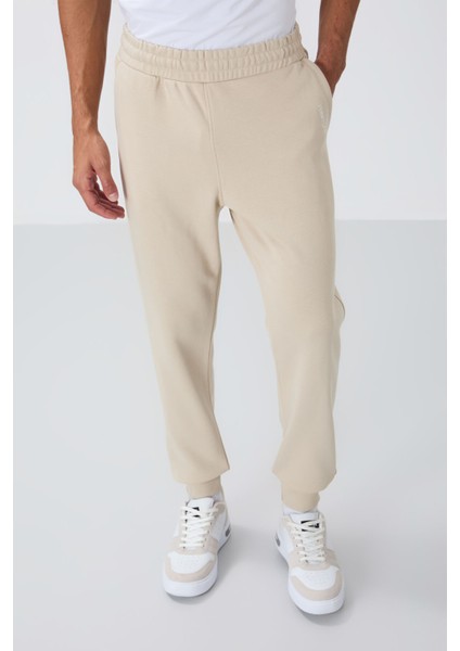 Bej Kompakt Pamuklu Kalın Pürüzsüz Dokulu Kapüşonlu Comfort Fit Erkek Eşofman Takım - 85262 modelleri