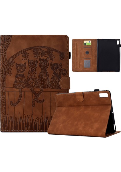 Lenovo Tab P11 Gen 2 Kahverengi Için Kabartmalı Deri Kılıf (Yurt Dışından)
