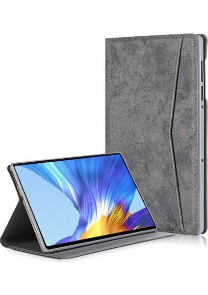 Lenovo Tab M10 Plus Mermer Kumaş Dokulu Deri Kılıf Gri (Yurt Dışından)