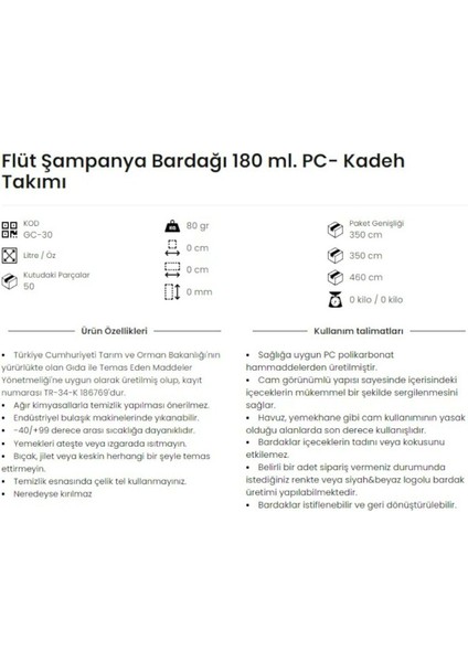 Flüt Bardak 180 ml Kadeh Polikarbon Kırılmaz Çizilmez 1 Adet
