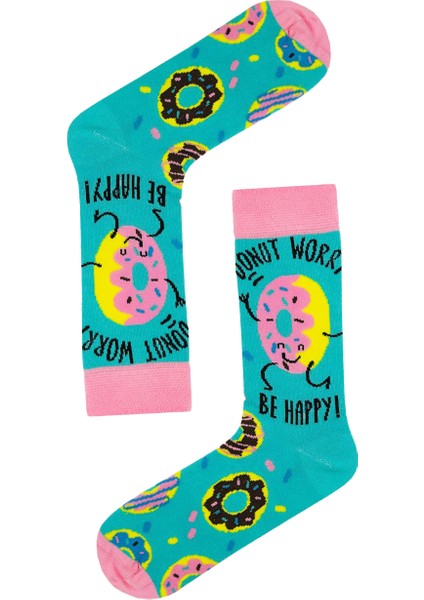 Donut Worry Be Happy Desenli Renkli Soket Çorap