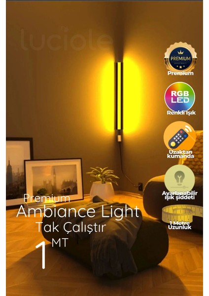 LED Lambader Renk Rgb4 Animasyon Uzaktan Kumandalı Yapışkanlı Duyellow