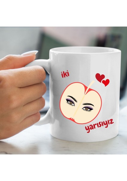 Bir Elmanın Iki Yarısı Tasarımlı Kupa Bardak