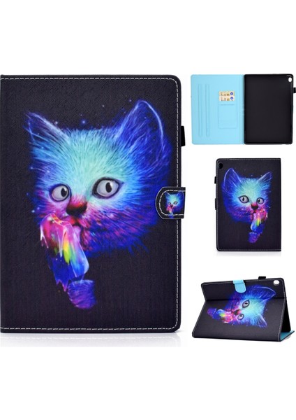 Lenovo Tab M10 Hd Renkli Desenli Deri Kılıf Süper Kedi (Yurt Dışından)