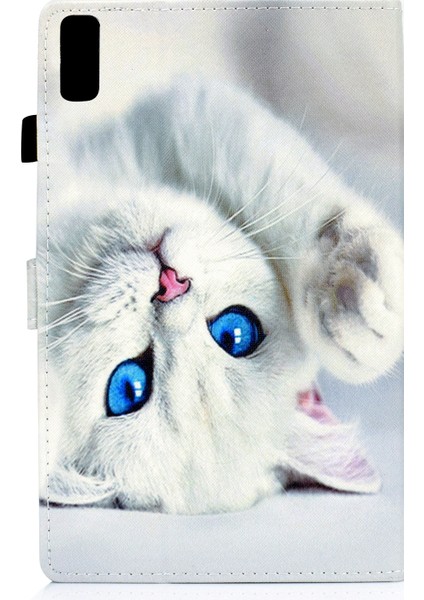 Lenovo Tab P11 Gen 2 Beyaz Kedi Için Boyalı Düz ​​deri Kılıf (Yurt Dışından) modelleri