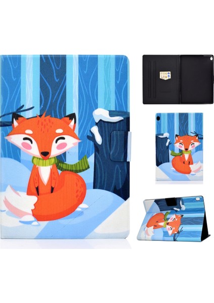 Lenovo Tab M10 Hd Renkli Desenli Deri Kılıf Kırmızı Tilki (Yurt Dışından)