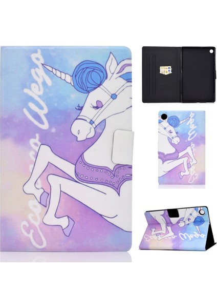 Lenovo Tab M10 Plus Renkli Desenli Deri Kılıf Pembe At (Yurt Dışından)