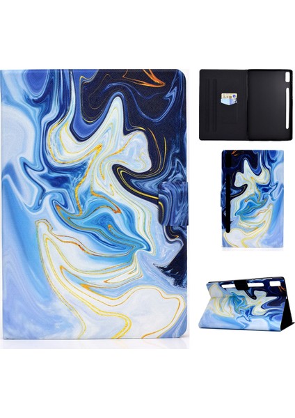 Lenovo Tab P11 Pro Gen 2 Mavi Mermer Için Renkli Çizim Pu Tablet Kılıfı (Yurt Dışından)